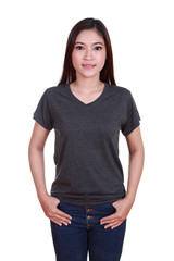 Obraz premium young beautiful female with blank t-shirt