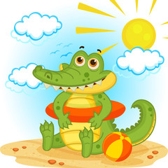 Fototapeta premium Crocodile on the beach - vector illustration
