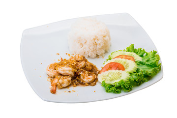 Shrimps with garlic and rice