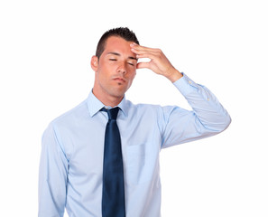 Stress latin guy with head pain