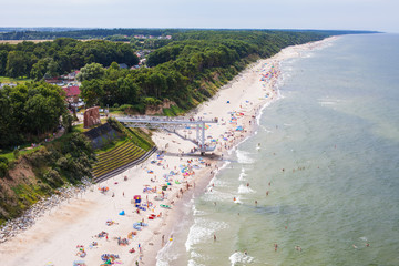 aerial view of sandy polish beach on Baltic sea