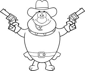 Black And White Bulldog Cowboy Holding Up Two Revolvers