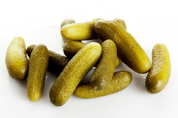 pickled cucumbers. Gherkins on a white background