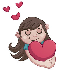 Girl in love holding a heart.