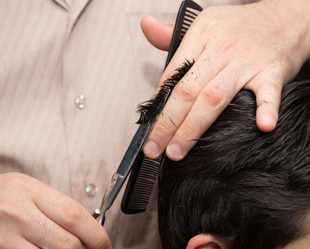 Men's haircut scissors at salon
