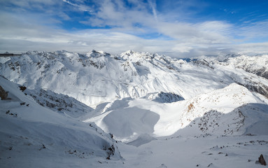 beautiful vista of snow covered mountain peaks