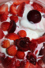 icecream with cherry and wild strawberry