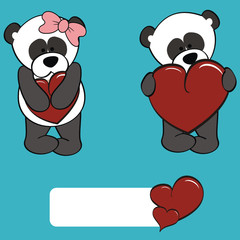 panda bear valentine cartoon set