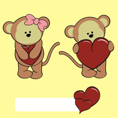 monkey cute girl and boy set vector