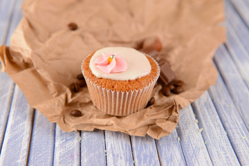Tasty cupcake with butter cream,