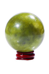 Ball of green jade stone on the stand