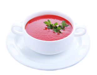 Tasty tomato soup, isolated on white