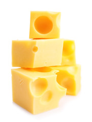 Pieces of cheese, isolated on white