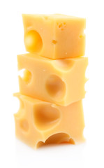 Pieces of cheese, isolated on white