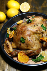 Whole roasted chicken with vegetables