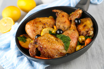 Homemade fried chicken drumsticks with vegetables