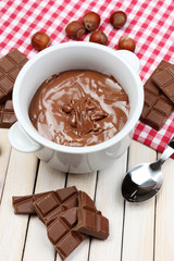 Sweet chocolate hazelnut spread with whole nuts and mint