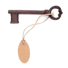 Key with empty tag, isolated on white