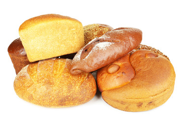 Different types of bread isolated on white