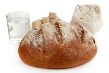 Composition with rye bread isolated on white