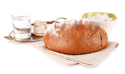 Composition with rye bread isolated on white