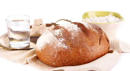 Composition with rye bread isolated on white