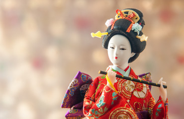 Still life Cute japanese geisha doll