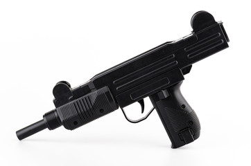 Black plastic gun isolated white background