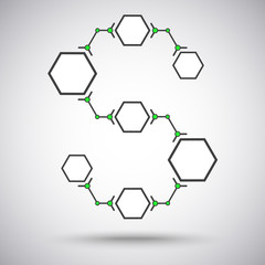 network of hexagonal cells connected in series s-shaped
