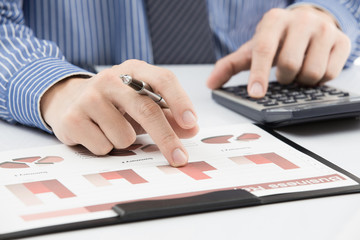 business report and man hand