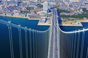 Akashi Kaikyo bridge view about Kobe from top