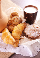 Homemade cookies and milk on the table