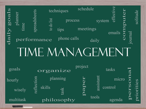 Time Management Word Cloud Concept on a Blackboard