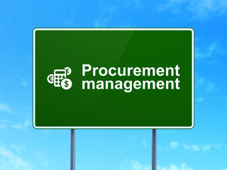 Business concept: Procurement Management and Calculator on road