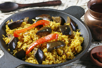 Eggplant Biryani – An Indian food made of rice and eggplant mi