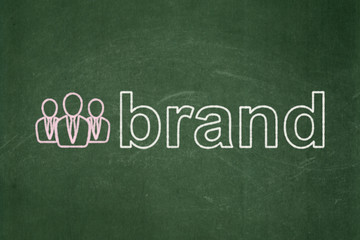 Marketing concept: Business People and Brand on chalkboard