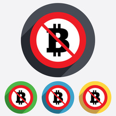 No Bitcoin sign icon. Cryptography currency symbol