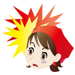 驚くバンダナの女性