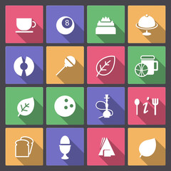 set of food and entertainment icons in flat design