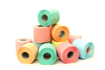 A lot of colorful toilet paper rolls