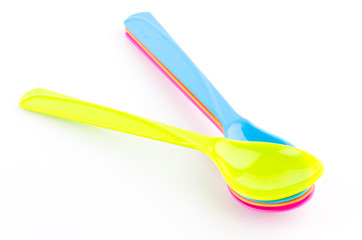 color spoon fork dish plastic isolated white background