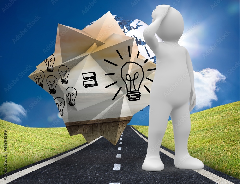 Poster composite image of white character thinking