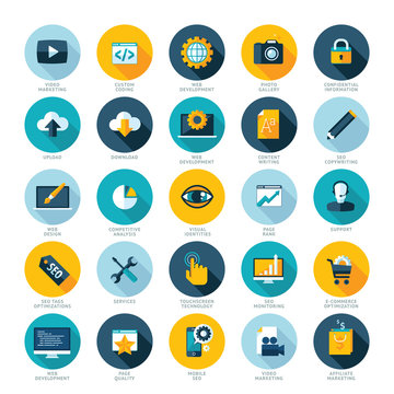 Flat design icons for Web design, SEO and Internet marketing