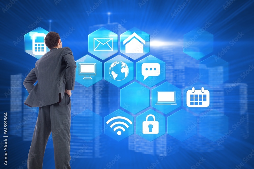 Poster composite image of businessman standing with hands on hips