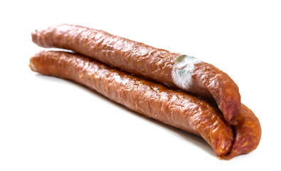 Smoked nipples covered with mold. Isolate on white background