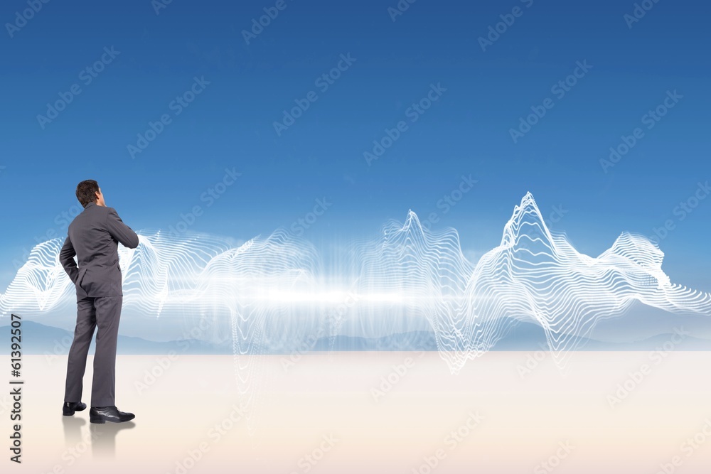 Poster composite image of thinking businessman with hand on chin