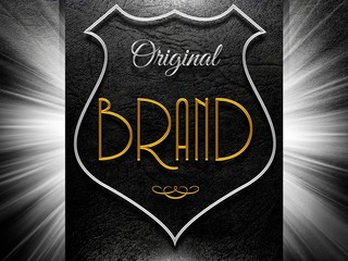 Original brand sign on black leather