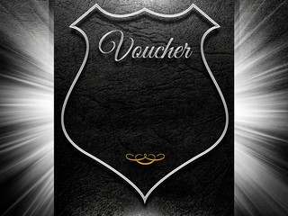 Voucher sign on leather with copy space for text
