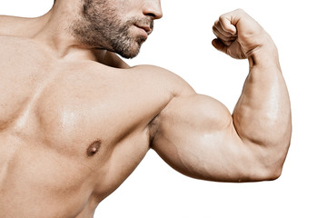 bodybuilding man biceps - obrazy, fototapety, plakaty