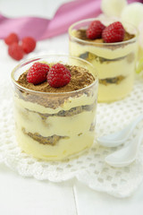 Tiramisu with raspberries